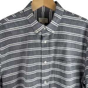 Club Monaco Men Slim Fit Stripe Button Down Shirt Mens XL Long Sleeve Gray White